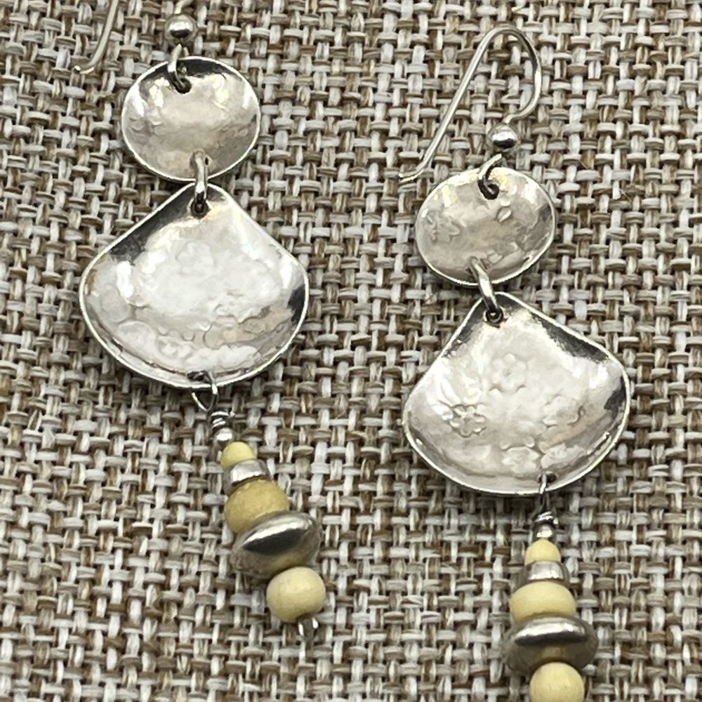 90's Vintage Sterling Silver Dangle Earrings with Floral Sunburst Design - Picture 9 of 15
